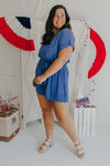 "Just A Crush" Blue Button Up Romper - XL+- 2 Colors