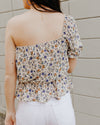 "Gently Blooming" Cream Floral One-Shoulder Top