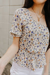 "Gently Blooming" Cream Floral One-Shoulder Top