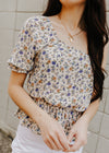 "Gently Blooming" Cream Floral One-Shoulder Top