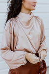 "Love Shine Down" Satin Drape Neck Top - Blush
