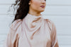 "Love Shine Down" Satin Drape Neck Top - Blush
