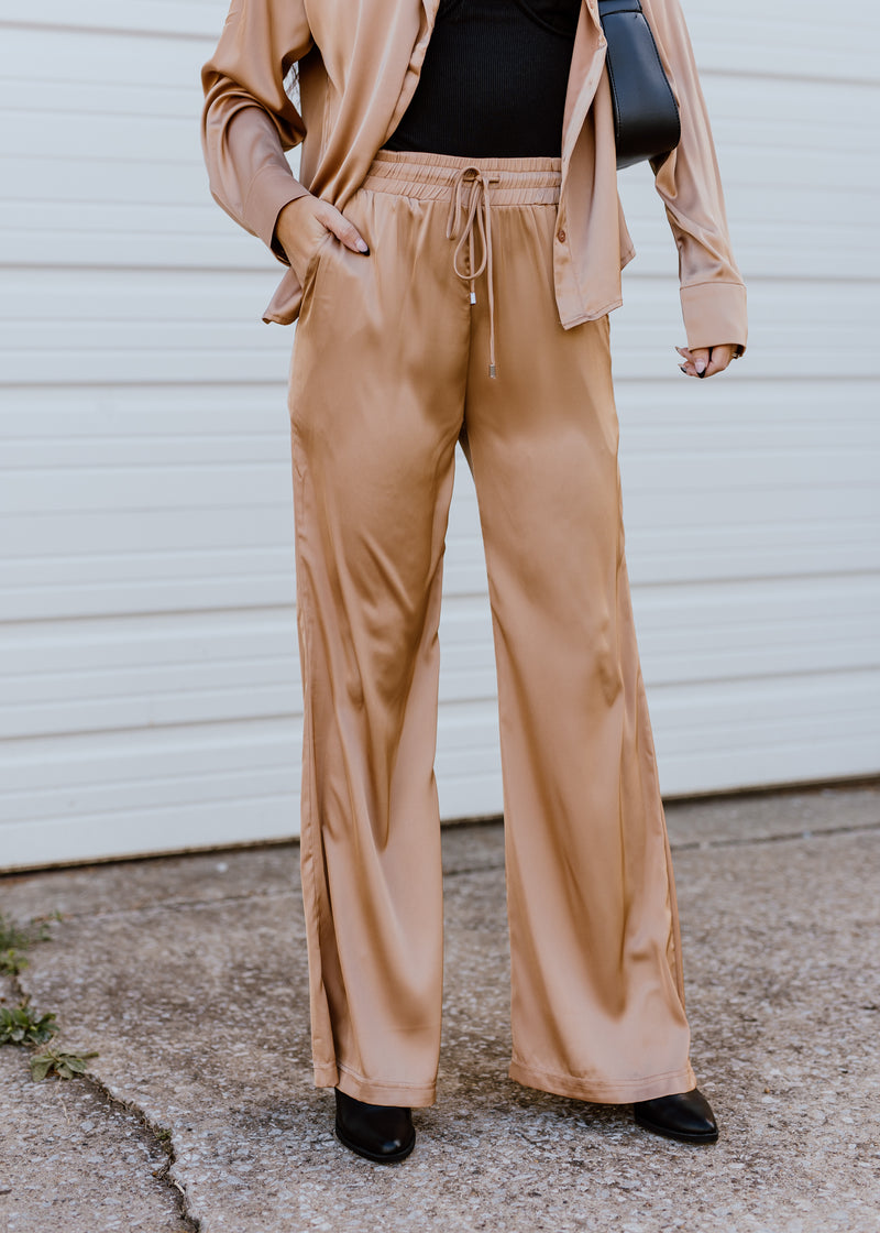 "Press Snooze" Beige Satin 2-Piece