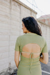 "Change Your Ways" Open Back Knit Mini Dress - Sage