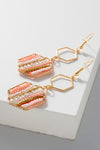 Hexagon Beaded Dangle Earrings - Peach