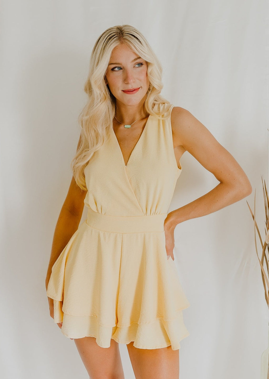 "Business Babe" Layered Skirt Romper - Lt. Yellow