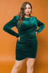 "How Joyful" Dk. Green Velvet Mini Dress - XL+