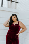 "Crisp Night" Red Velvet Jumpsuit - XL+