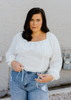 "She’s A Keeper" White Cinch Mocked Top - XL+