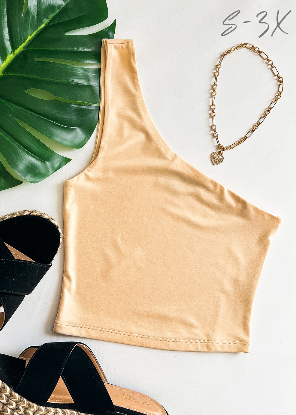 "By Your Side" One-Shoulder Crop Top - Cream (S - 3X)